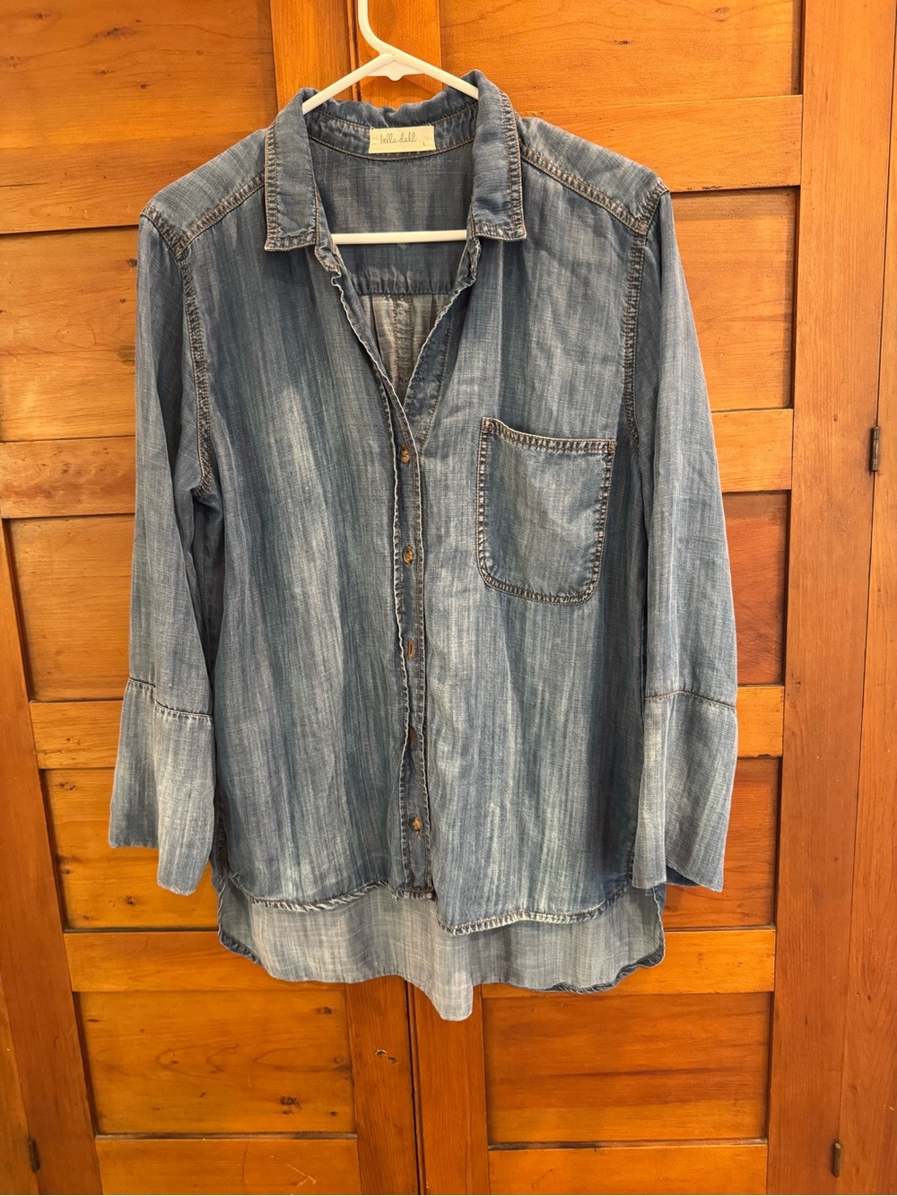 Bella Dahl Blue Chambray Button Down Shirt High Low Size Large